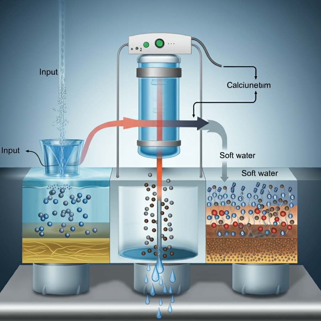 Diagram illustrating the ion exchange process in a water softener