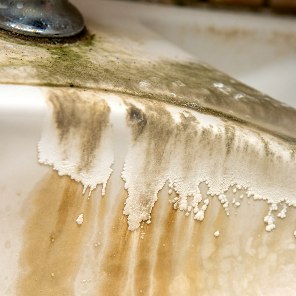 Hard water stains caused by calcium and magnesium buildup