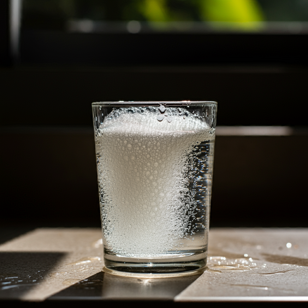 Hard water test Soap suds in a glass of water