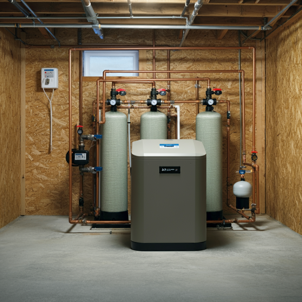 Properly sized water softener in a home basement